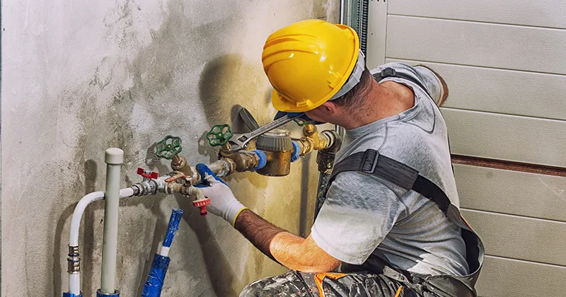 Plumber working on a commercial plumbing system in Covina, CA