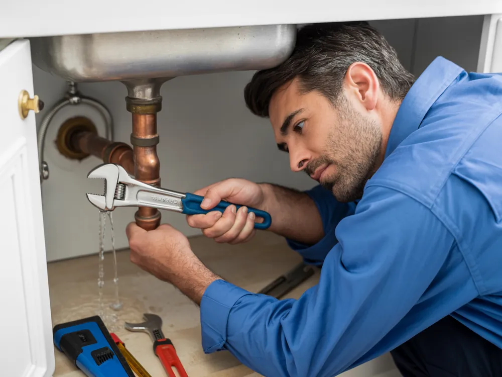 Emergency plumber repairing a burst pipe in Covina, CA