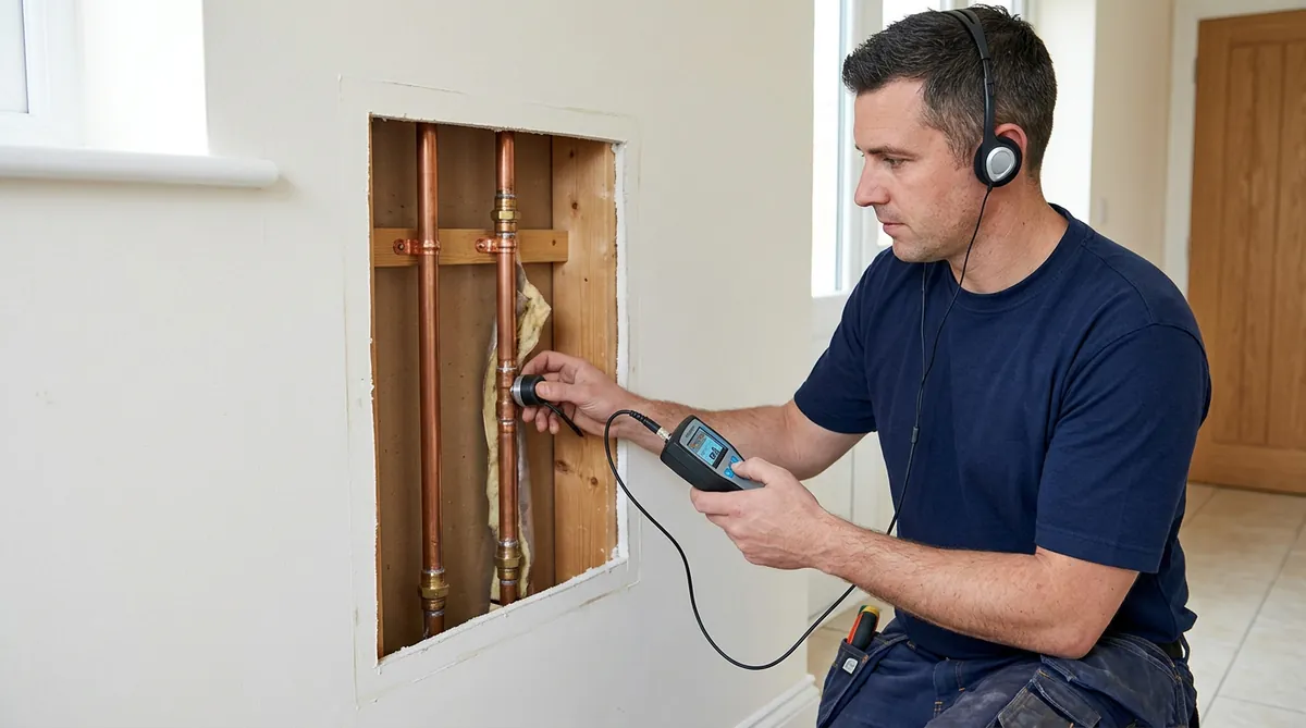 Leak detection technician locating a hidden water leak in Covina, CA